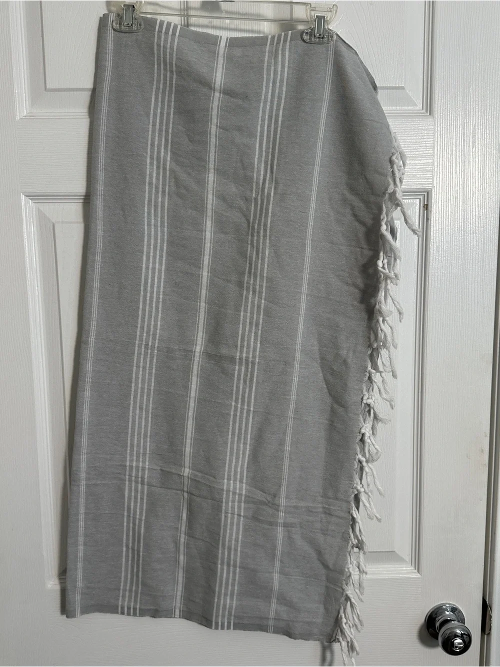 Striped Gray Fringe Wrap Scarf